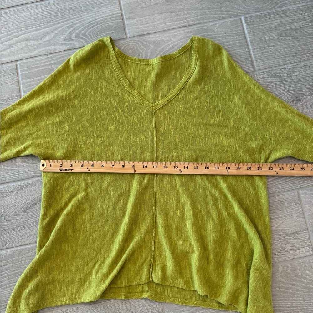 EILEEN FISHER Organic Linen Cotton Spring Chartreuse Green Lagenlook Drapey Top - Picture 3 of 5